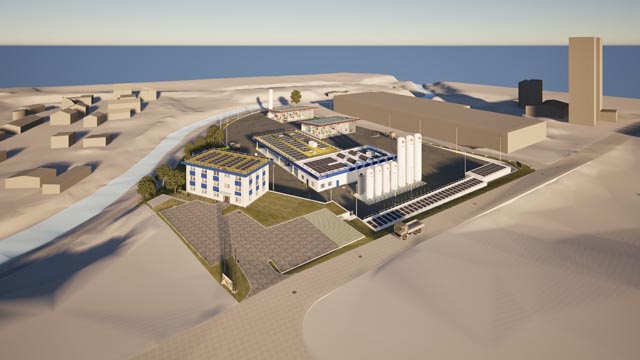 So soll das Werksgelände nach Fertigstellung der Erweiterung zukünftig aussehen. Visualisierung: Westfalen Gas Schweiz GmbH, Eiken