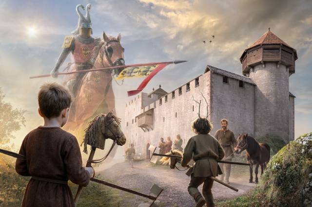 Hintere Burg Wartenberg, Frühjahr 1320. Kinder spielen Turnier, und Pferdeknecht Hannes erzählt ihnen mehr von ihrem angehimmelten Idol: Ritter Werner von Homberg. Stimmungsvoll illustriert durch Joe Rohrer.